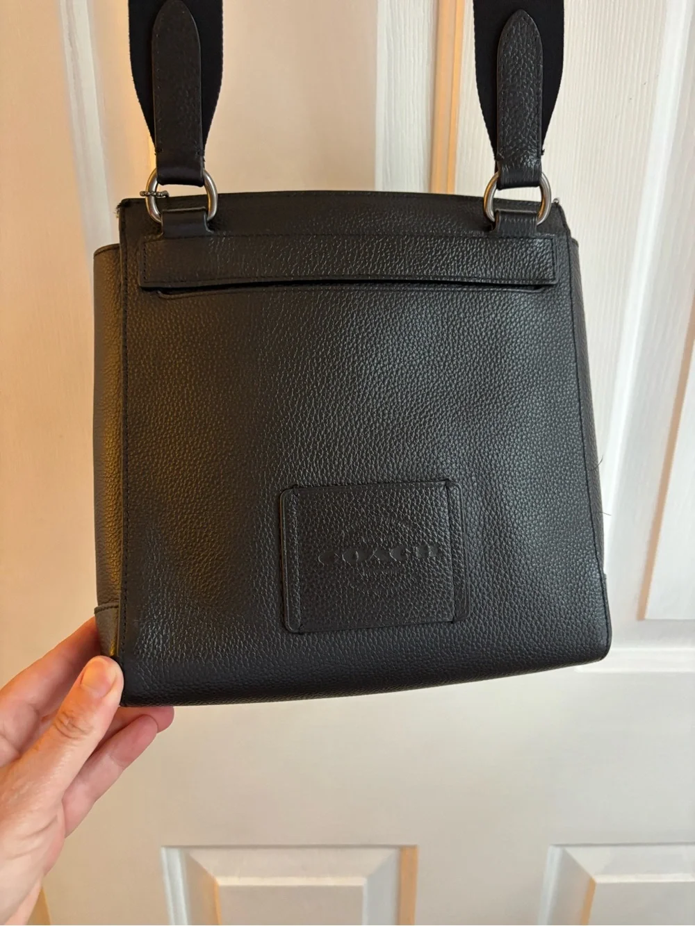 Coach Black Pebble Crossbody Leather Messenger Bag with Front Buckle